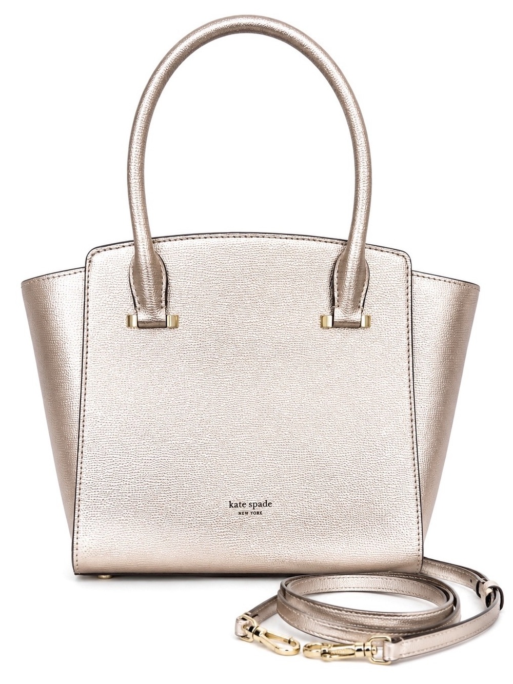 Kate Spade Sydney Metallic Gold Crossgrain Handbag Satchel with Removable Strap